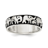 Sterling Silver Polished and Antiqued Elephants Ring - shirin-diamonds