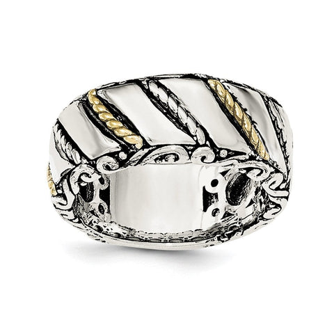 Sterling Silver Polished & Antiqued with Gold-tone Women's Ring - shirin-diamonds