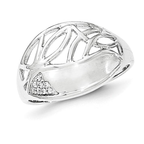 Sterling Silver Polished & Satin CZ Pattern Ring - shirin-diamonds