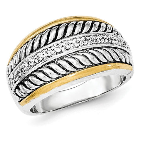 Sterling Silver Gold-tone Antiqued CZ Ring - shirin-diamonds