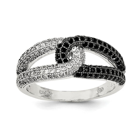 Sterling Silver Rhodium-plated Black & White CZ Ring - shirin-diamonds