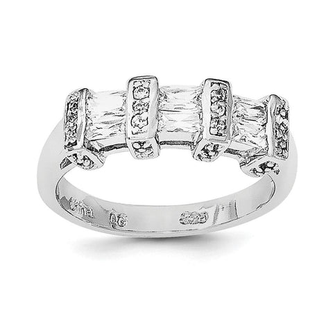 Sterling Silver Polished Rhodium Plating CZ Ring - shirin-diamonds