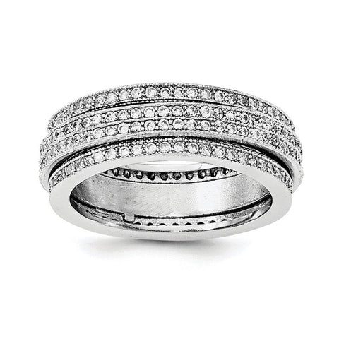 Sterling Silver Polished Rhodium-plated Pav‚ Eternity Motion Ring - shirin-diamonds