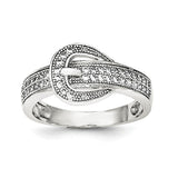 Sterling Silver Rhodium-plated CZ Buckle Ring - shirin-diamonds