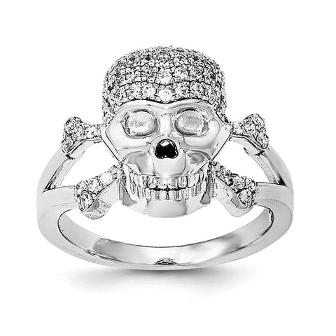 Sterling Silver Rhodium-plated & CZ Skull Ring - shirin-diamonds
