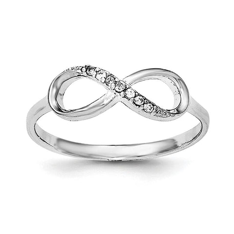 Sterling Silver Rhodium-plated Polished CZ Infinity Ring - shirin-diamonds