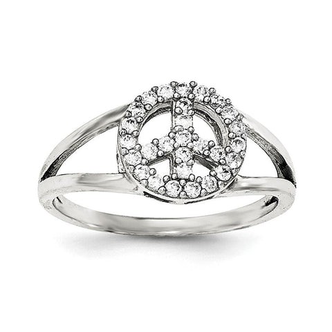 Sterling Silver Polished CZ Peace Sign Ring - shirin-diamonds