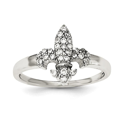 Sterling Silver Polished CZ Fleur De Lis Ring - shirin-diamonds