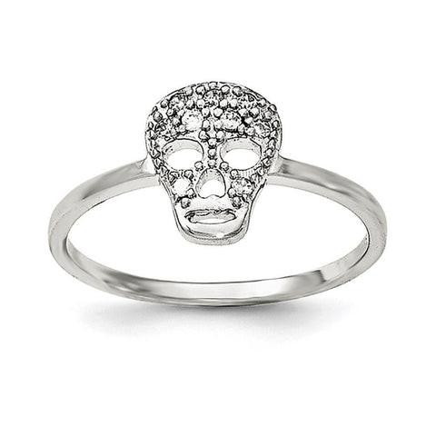 Sterling Silver Rhodium-plated CZ Skull Ring - shirin-diamonds