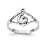 Sterling Silver Rhodium-plated Polished Music Note Ring - shirin-diamonds