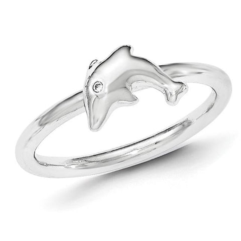 Sterling Silver CZ Dolphin Ring - shirin-diamonds