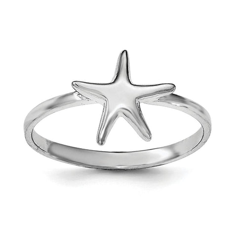 Sterling Silver Rhodium-plated Polished Starfish Ring - shirin-diamonds