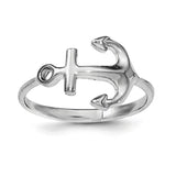 Sterling Silver Rhodium-plated Polished Anchor Ring - shirin-diamonds
