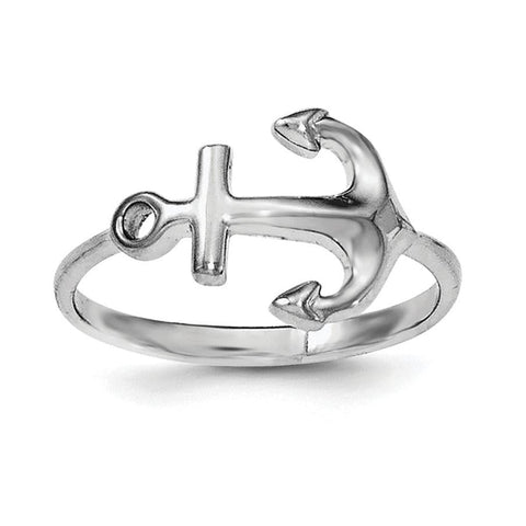 Sterling Silver Rhodium-plated Polished Anchor Ring - shirin-diamonds