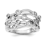 Sterling Silver Rhodium-plated Polished CZ Criss Cross Ring - shirin-diamonds