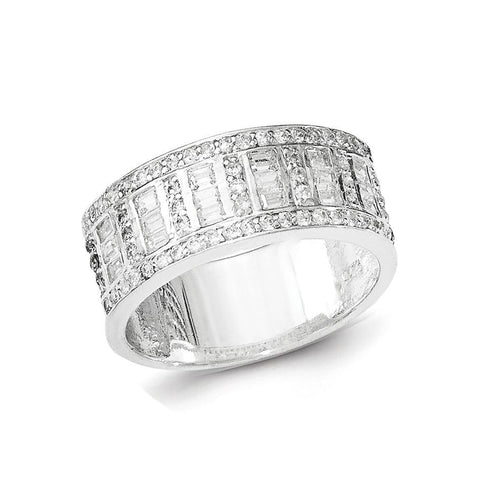 Sterling Silver CZ Baguettes/Rounds Ring - shirin-diamonds