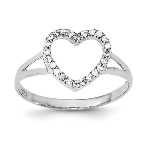Sterling Silver Rhodium-plated Polished CZ Heart Ring - shirin-diamonds