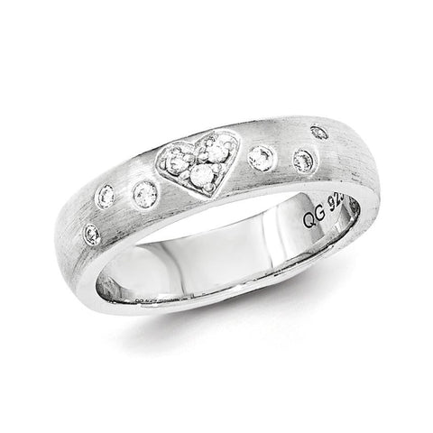 Sterling Silver Brushed CZ Heart Ring - shirin-diamonds