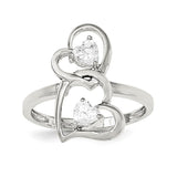 Sterling Silver Rhodium-plated CZ Double Heart Ring - shirin-diamonds
