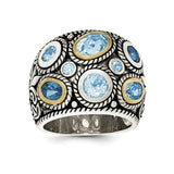 Sterling Silver w/14k Gold and Blue Topaz Fancy Ring - shirin-diamonds