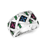 Sterling Silver Synthetic Ruby& Synthetic Blue & Green Spinel Ring - shirin-diamonds