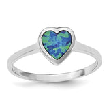 Sterling Silver Rhodium-plated Polished Heart Synthetic Opal Ring - shirin-diamonds