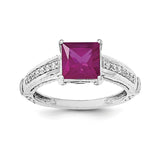 Sterling Silver Rhodium-plated Synthetic Ruby & CZ Ring - shirin-diamonds