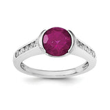 Sterling Silver Rhodium-plated Synthetic Ruby & CZ Bezel Ring - shirin-diamonds