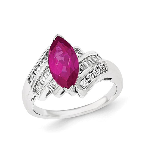 Sterling Silver Synthetic Ruby & CZ Marquise Ring - shirin-diamonds