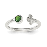 Sterling Silver Green Glass Bead 4-Leaf Clover Adjustable Ring - shirin-diamonds