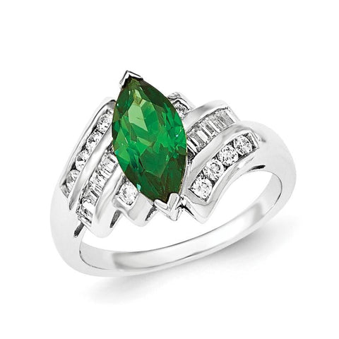 Sterling Silver Green & White Marquise CZ Ring - shirin-diamonds