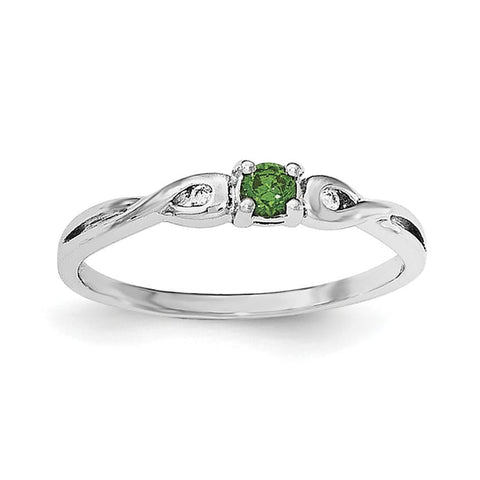 Sterling Silver Rhodium-plated Green & White CZ Ring - shirin-diamonds