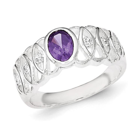 Sterling Silver Purple CZ Oval Ring - shirin-diamonds