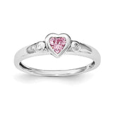 Sterling Silver Rhodium-plated White & Pink CZ Heart Ring - shirin-diamonds