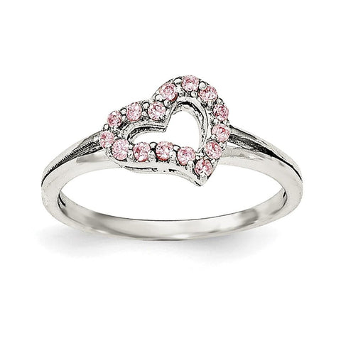 Sterling Silver Polished Pink CZ Heart Ring - shirin-diamonds