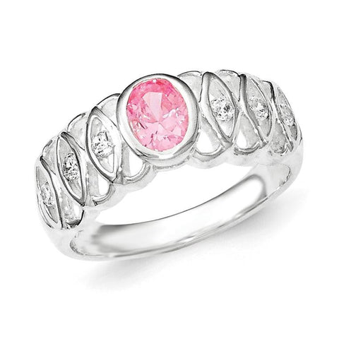 Sterling Silver Pink CZ Oval Ring - shirin-diamonds
