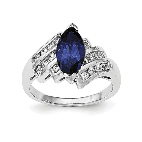 Sterling Silver Rhodium-plated Synthetic Blue Sapphire & CZ Ring - shirin-diamonds