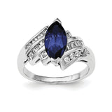 Sterling Silver Rhodium-plated Synthetic Blue Sapphire & CZ Marquise Ring - shirin-diamonds
