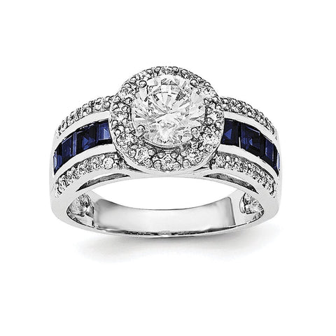 Sterling Silver Rhodium-plated CZ & Lab Created Sapphire Ring - shirin-diamonds