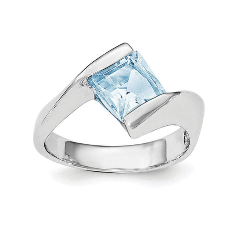 Sterling Silver Rhodium-plated Polished Blue CZ Ring - shirin-diamonds