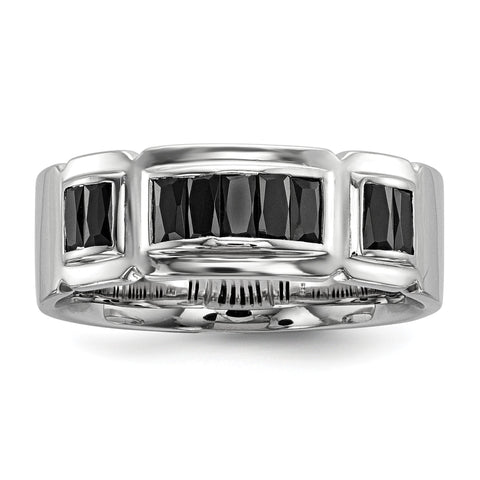 Sterling Silver Rhodium-plated Black CZ Grooved Ring - shirin-diamonds