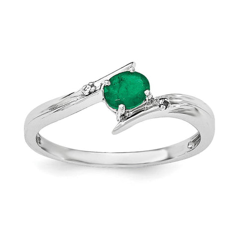 Sterling Silver Rhodium-plated Emerald and Diamond Ring - shirin-diamonds