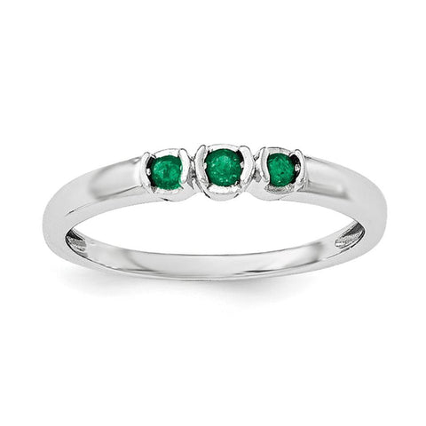 Sterling Silver Rhodium-plated Polished Emerald Ring - shirin-diamonds