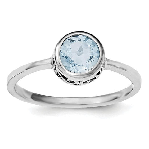 Sterling Silver Rhodium-plated Polished Blue Topaz Round Ring - shirin-diamonds