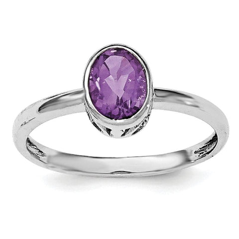 Sterling Silver Rhodium-plated Polished Amethyst Oval Ring - shirin-diamonds