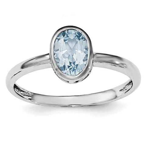 Sterling Silver Rhodium-plated Polished Blue Topaz Oval Ring - shirin-diamonds
