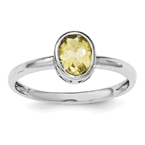 Sterling Silver Rhodium-plated Polished Citrine Oval Ring - shirin-diamonds