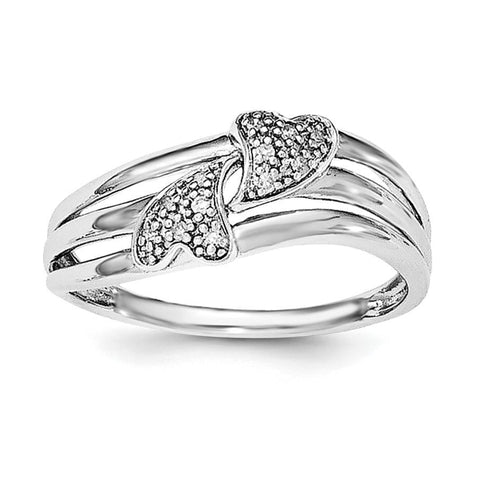 Sterling Silver Rhodium Diam. Two Heart Ring - shirin-diamonds