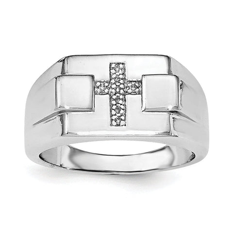 Sterling Silver Rhodium Diam. Cross Signet Ring - shirin-diamonds