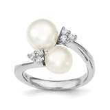 Sterling Silver 8-9mm White 2-FW Cultured Pearl and CZ Ring - shirin-diamonds